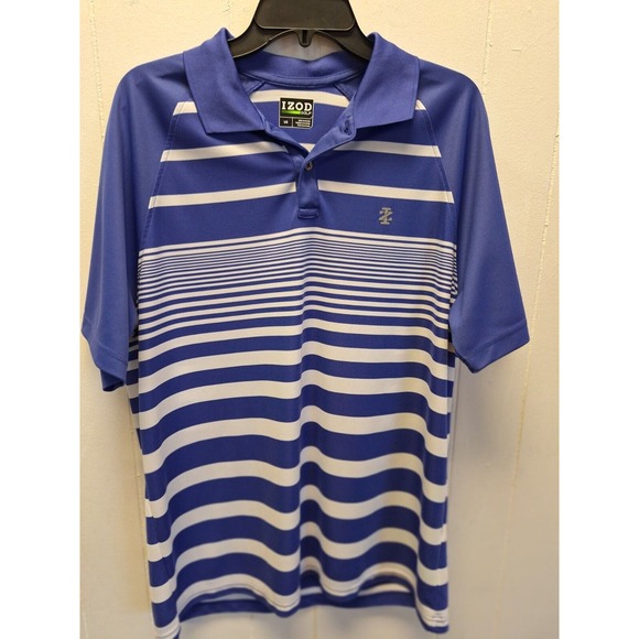 Mens Izod Golf Short Sleeve‎ Blue Striped Polo Shirt Size Medium MD M - Picture 7 of 9